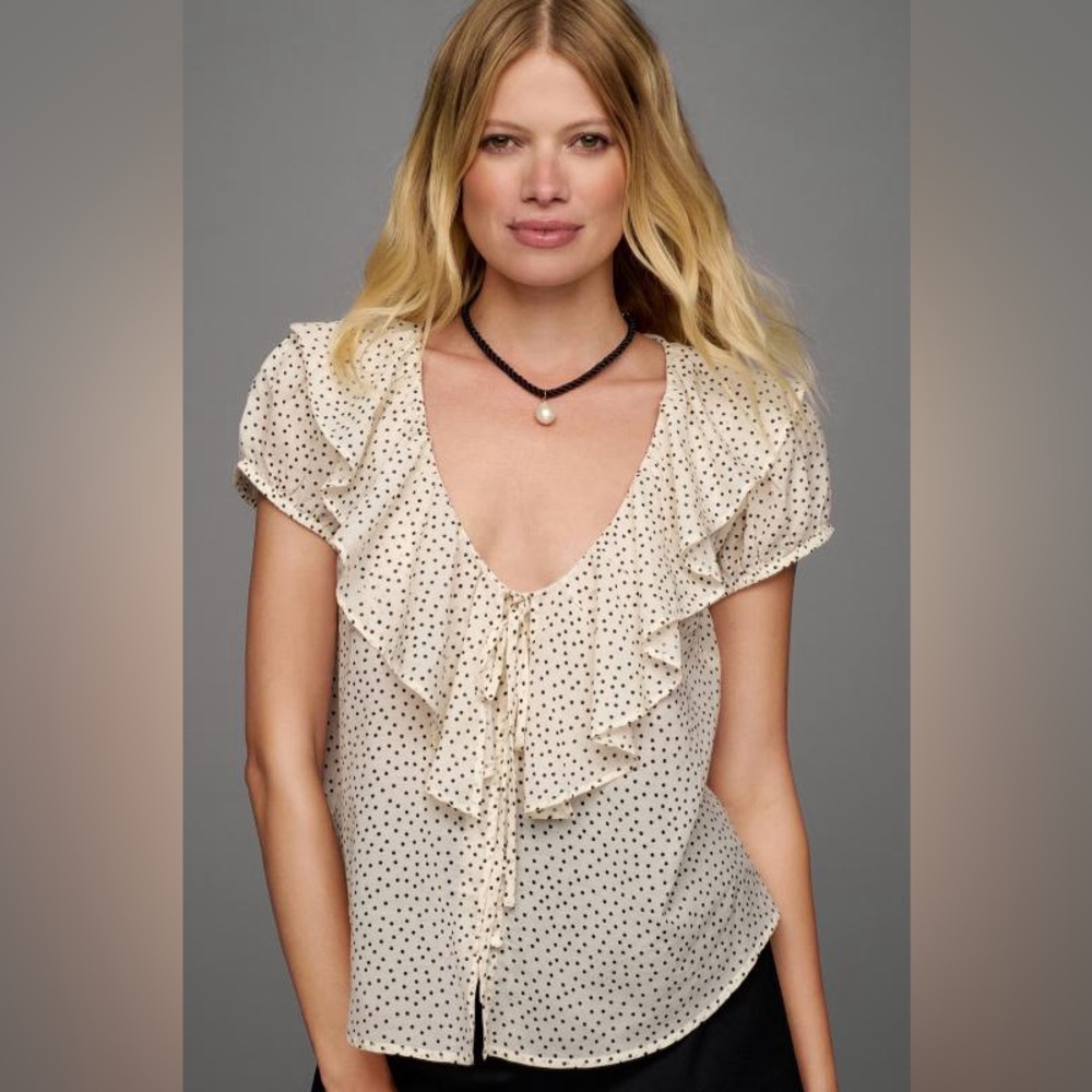 Maeve Puff-Sleeve Ruffled Top